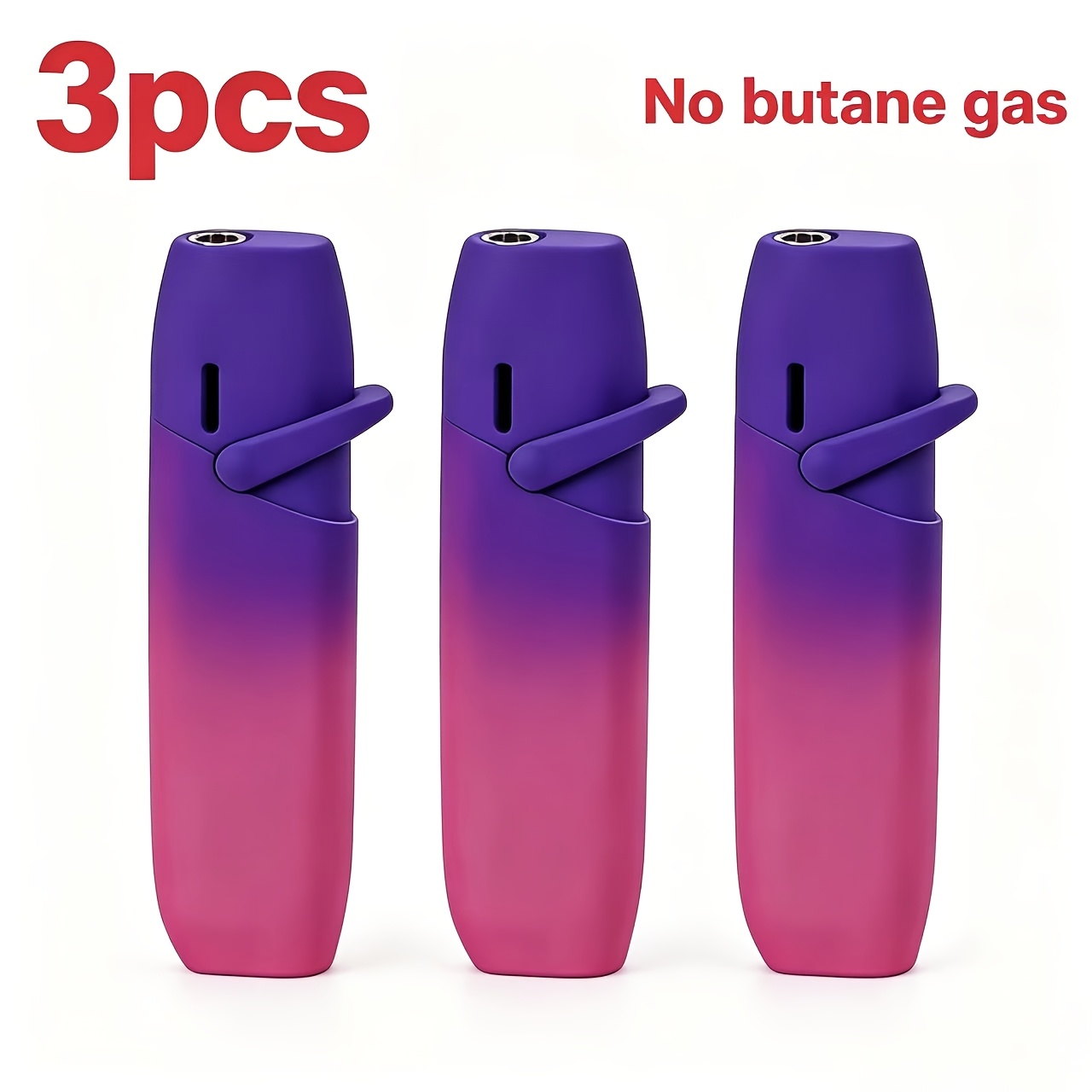 TEMU (no Butane Gas) 3pcs Adjustable Flame Windproof Convenient Lighter, Cute Fun Jet Pink , Filled With Butane Gas Lighter, Suitable For Camping,
