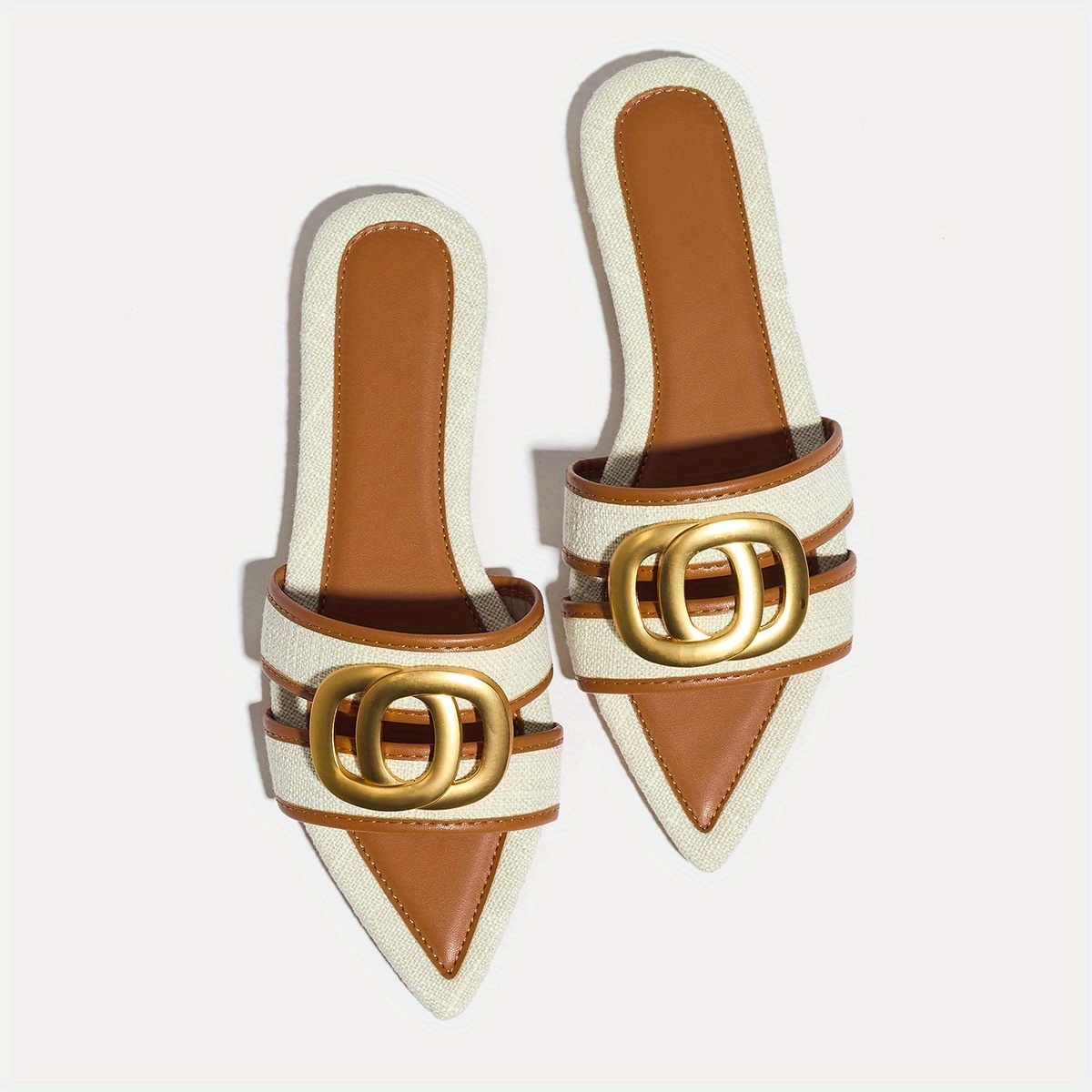 Women'S Stylish Flat Sandals with Pointed Toes And Metallic Buckles, Women Shoes