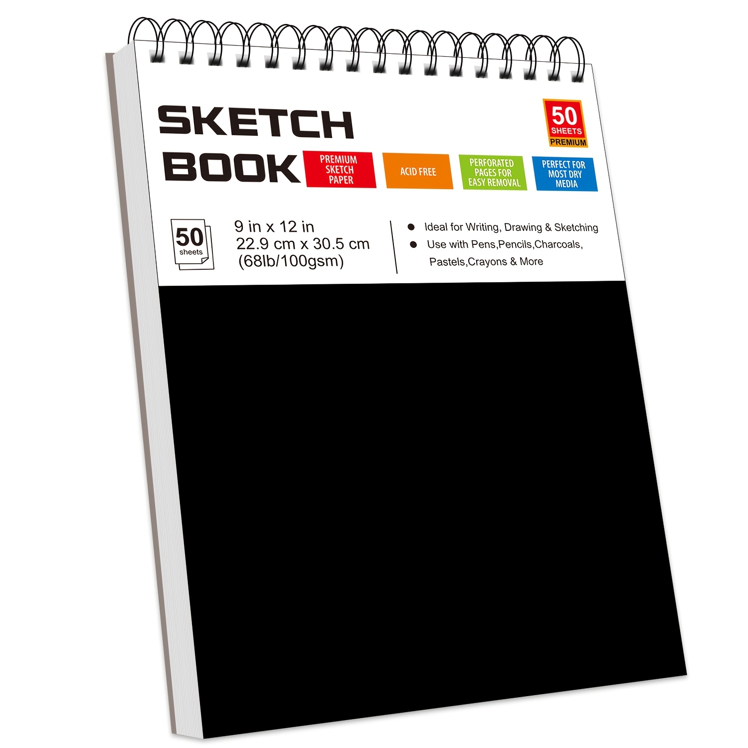 TEMU Sketch Book, Spiral Bound Acid-free Sketchbook With 68lb/100gsm For Paper Painting, Drawing, Writing, Artist Sketching Pad For Adults, 50 Sheets