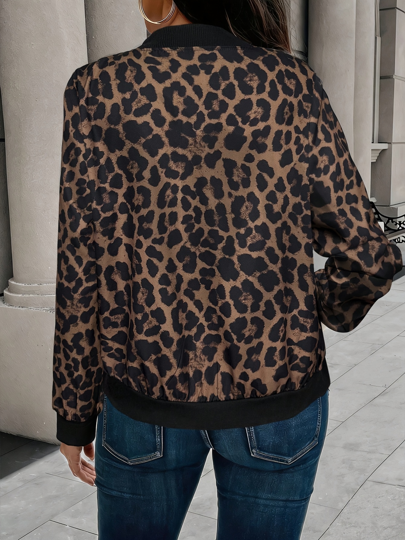 womens leopard print baseball jacket metal zipper baseball collar long sleeve regular fit lightweight fashionable casual multi purpose jacket suitable for work   wear spring summer womens cardigan