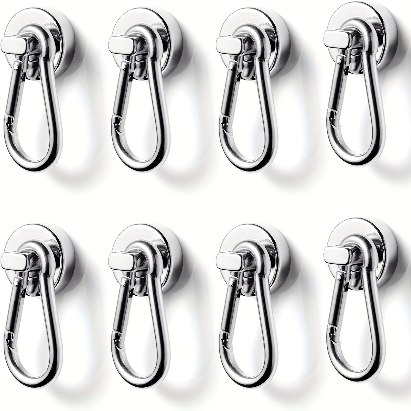 

8 Pack Neodymium Magnetic Hooks, 22kg Pull Strength, Contemporary Style, Wall Mount, Strong Magnet Hooks With Eyelets For Kitchen, Bathroom, Storage Cabinets - Mounting Hooks