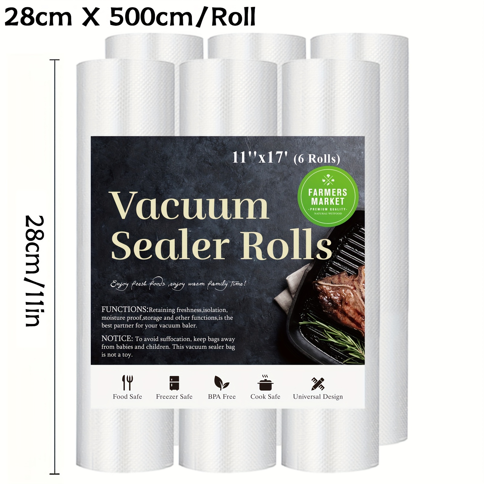 TEMU 6pcs Roll 5m Vacuum Sealed Bag Does Not Contain Bpa. Food Vacuum Bag Is Used For Food Storage Vacuum Sealed Bag, Meat, Fruits, Vegetables, Flour And Salmon Fresh-keeping Package.