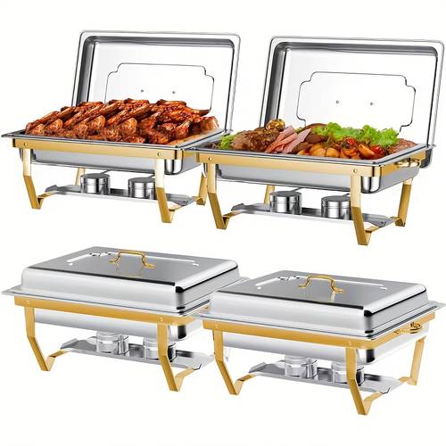 1set full size chafing dish buffet set rectangular stainless steel food warmer sets with lids food pans water pan and fuel holders for restaurant catering parties weddings cooking