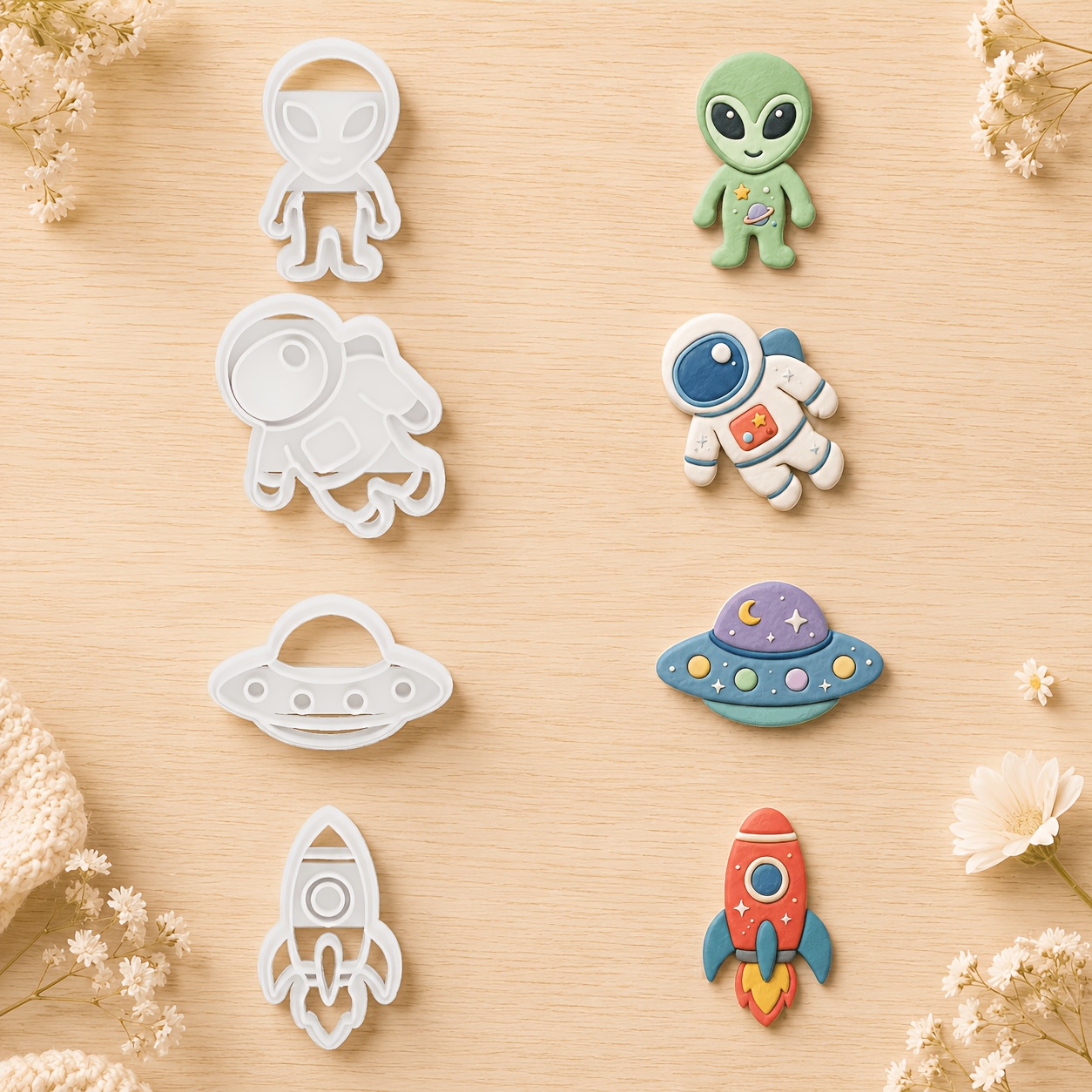 TEMU 4pcs Space Universe Polymer Clay Cutters, Astronaut Ufo Rocket Clay Molds, Astronaut Ufo Rocket Shaped Clay Molds, Daily Scene Jewelry Making
