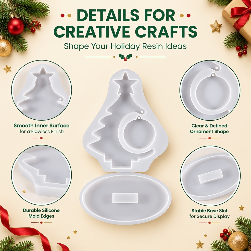 TEMU 2pcs Christmas Tree Resin Molds, Silicone Epoxy Resin Molds For Diy Christmas Ornaments, Tree Decorations, Photo Keepsakes, Jewelry And Holiday