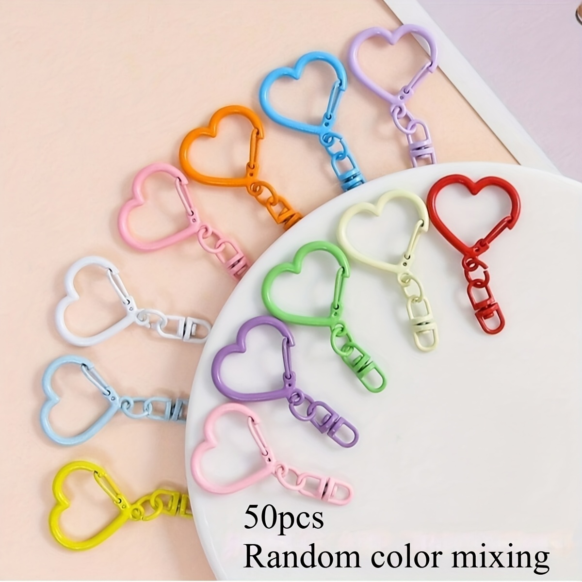 TEMU 20/50pcs Random Mixed Colors Creative Heart Hook 8-shaped Painted Key Chain, Suitable For Women's Bag Additions And Supplies, Wallet Keychain