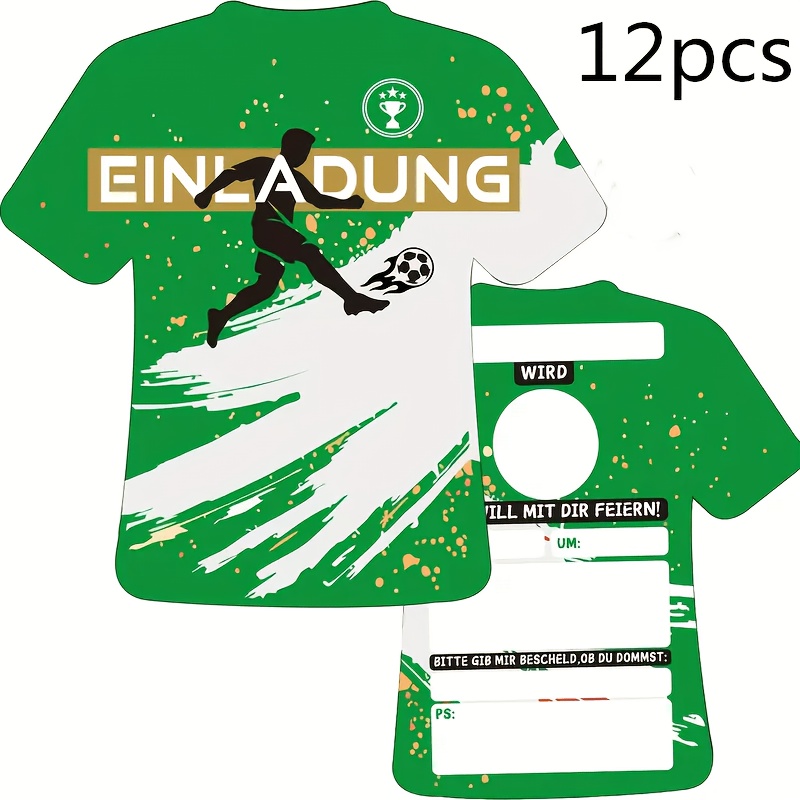 Soccer Event 2026 - 12/24pcs Football Party Invitation Cards, Green Jersey Design, Fillable Invitation, Suitable For Birthdays, Football Theme, Sports Theme Parties Halloween Christmas Thanksgiving