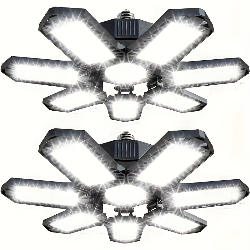 1 2 4pcs led garage light   led ceiling light foldable e26 e27 base 6500k daylight led shop work light bulb with 7 1 deformable panels 5000lm led lighting fixtures e26 e27 screw in socket light bulbs for warehouse basement garage