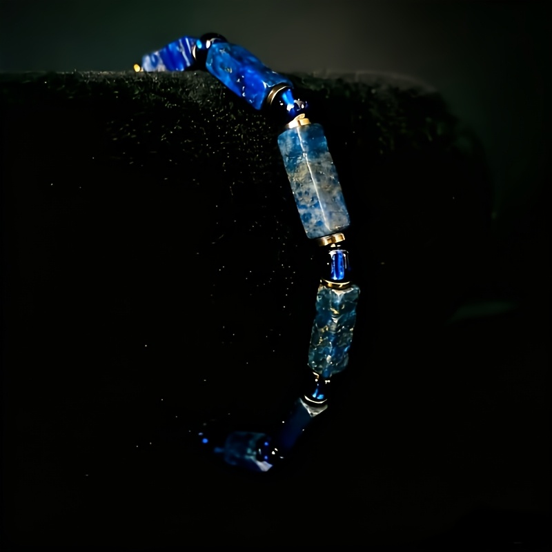 Men's Lapis Lazuli Beaded Bracelet, Minimalist Boho Style