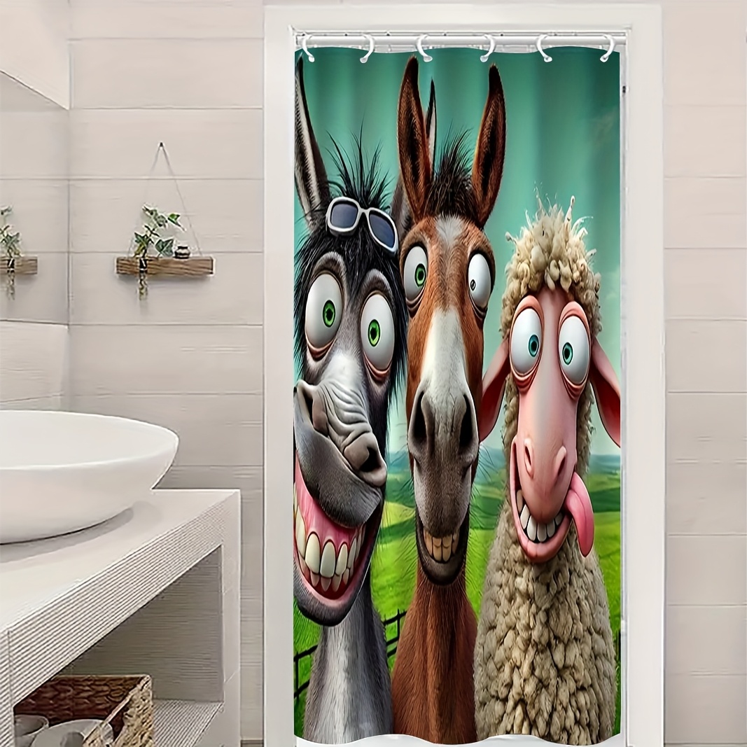 TEMU A Shower Curtain Featuring A Cartoon Animal Design, Perfect For A To Your Bathroom. This High-quality, Decorative Curtain Is Durable And Washed