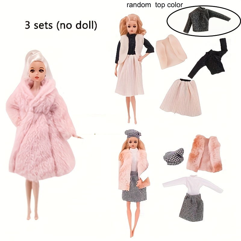 Image of 3 Sets Winter Style Coat + Dress/casual Outfit For 11.8 Inch/30cm Doll | Polyester Fiber, Mixed Color, Fashion Doll Additions, Handmade Toys For Kids, Christmas Gift(random Style)