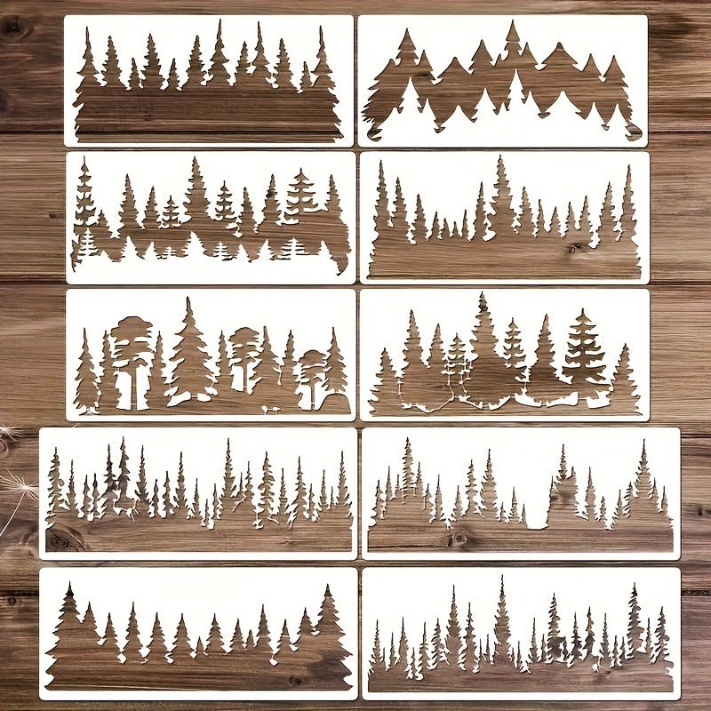 Image of Set Of 10 Tree-themed Stencils That Are Easy To Clean And Reused For Painting Walls, Wooden Windows, Furniture, Fabric, And Decor
