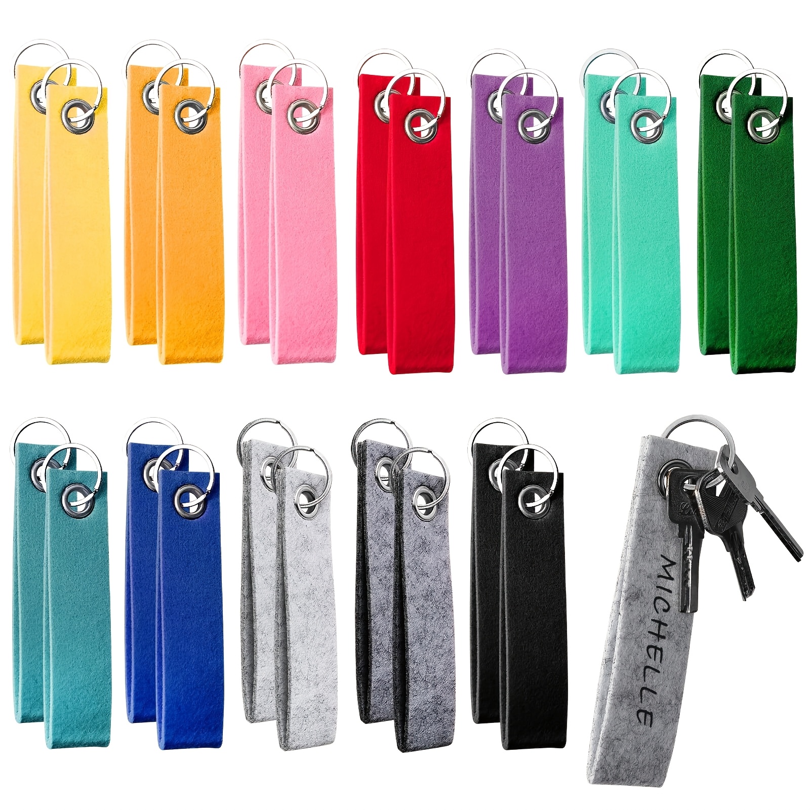 

24pcs Tasahni Felt Key Fobs With Stainless Steel Rings - Writeable, Blank Pendants For Diy Crafts, Bag Tags & Decorations, 13 X 3cm, Charms For Jewelry Making