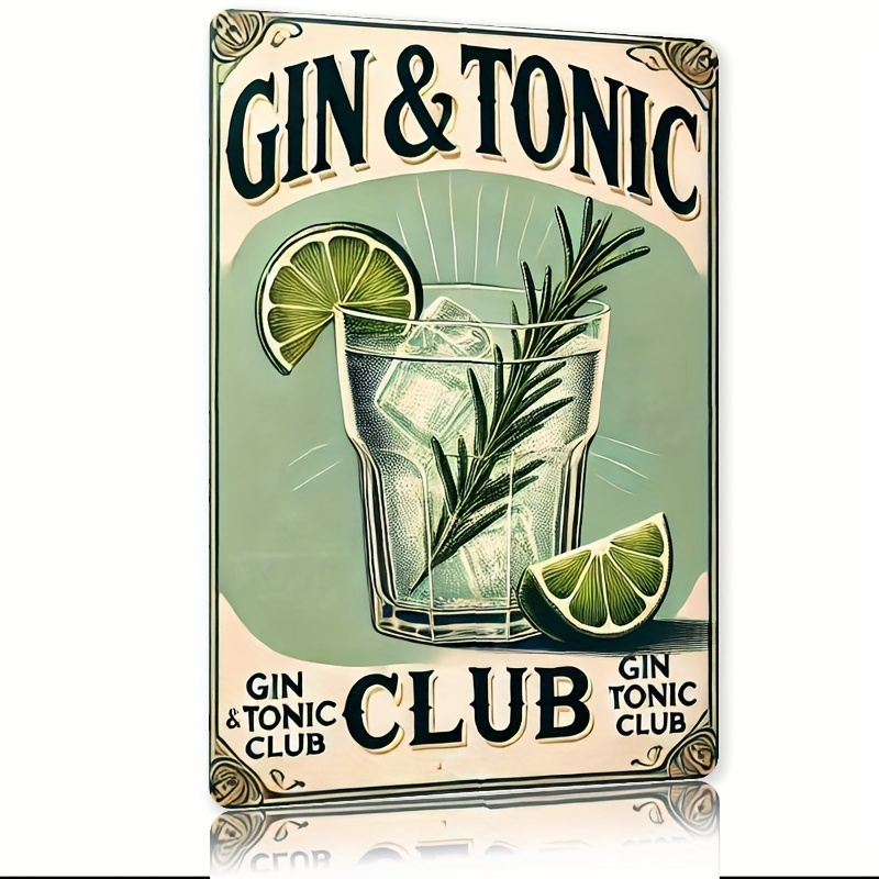 E-shop 2D Flat - 2D Ebene, Gin & Metallschild | Wandkunst im Vintage-Stil aus Eisen | Vielseitige Dekoration für Zuhause, Küche, Bar, Café und Büro |