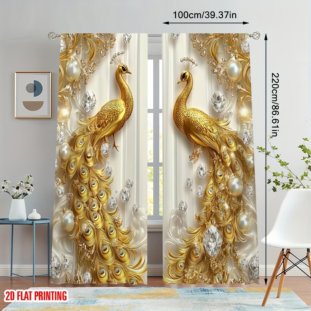 TEMU Impression 2D Plate - 2D Plate - 2D Plate, 2 pièces, motif de rideaux imprimés doré, convient pour chambre à coucher, cuisine, salle à manger,