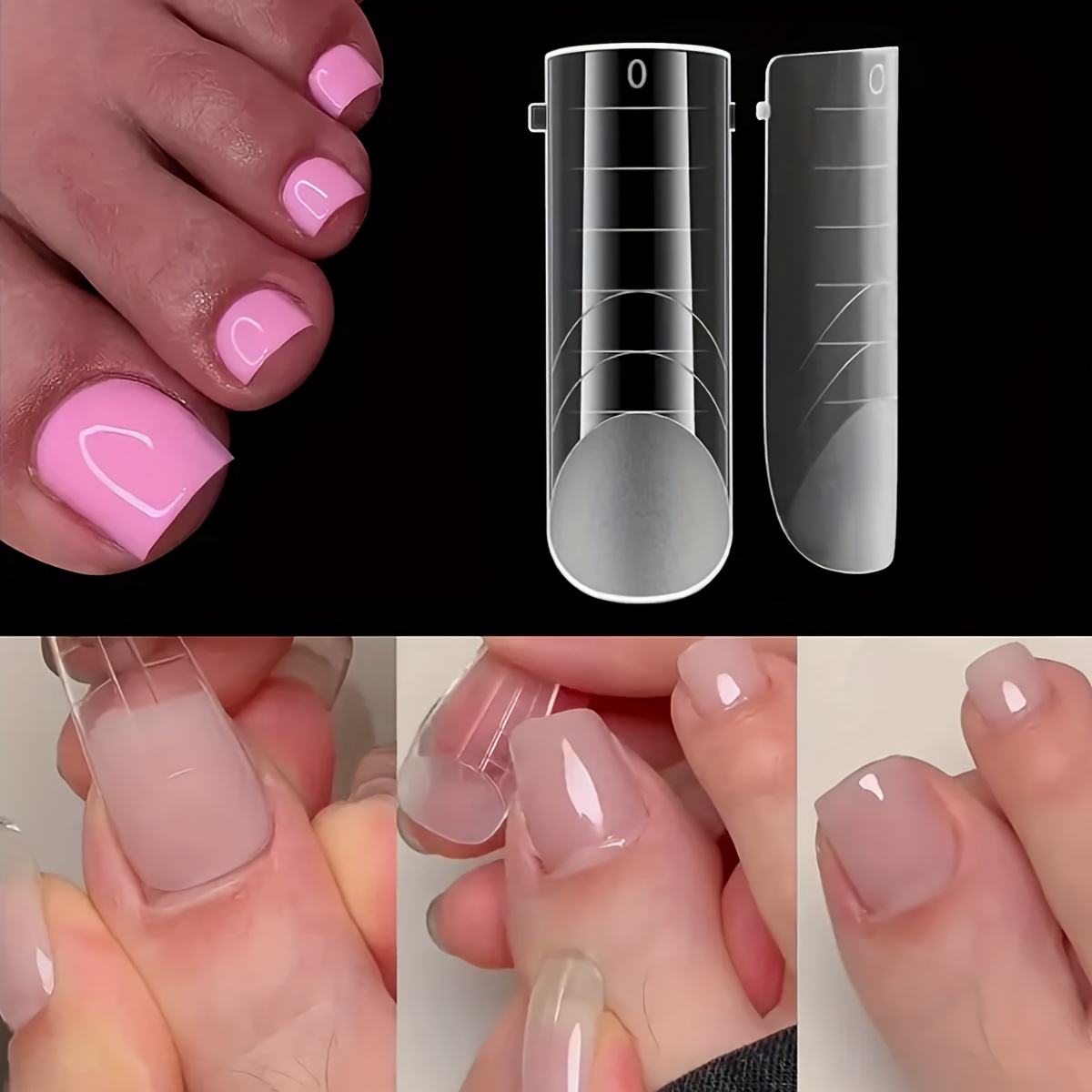 Image of Toe Poly Gel Nail Molds, Toe Nail Dual Forms Reusable Poly Gel Nail Molds, Rectangular Dual Forms Toe Nail Extension Poly Gel Toe Nail Reusable Nail Tip Molds 120pcs