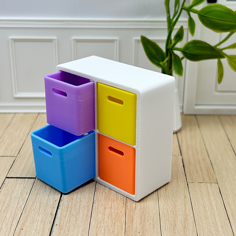 Image of 4-compartment Model House Storage Cabinet, Miniature Partition Cabinet, Colorful Small Cabinet, Mini Trinket Storage Box—perfect For Decorating Your Miniature House