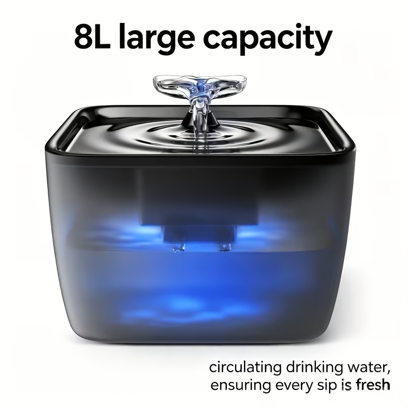 TEMU 8l Large Capacity Pet Water Fountain, Operation, Transparent Spout, Suitable For Multi-cat/multi-dog Households, Indoor Use, Usb Powered. Plug