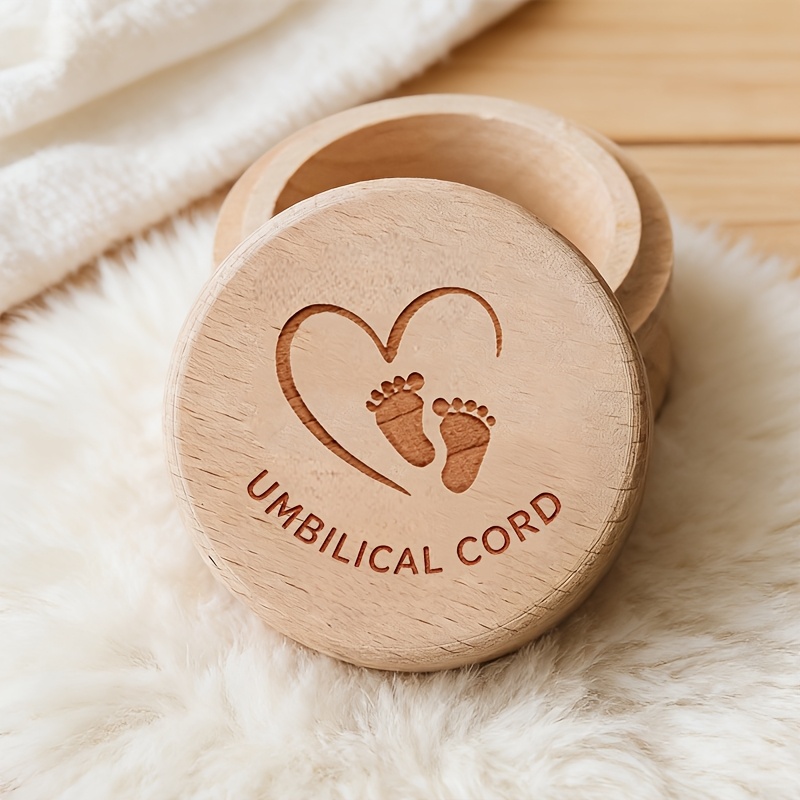 TEMU 2d Flat, 1pc Wooden Cord Box With Footprint , Used For Storing Teeth, Cord, And Fetal Hair, Hospital Tag Storage Box, Tooth Storage Box, Growth