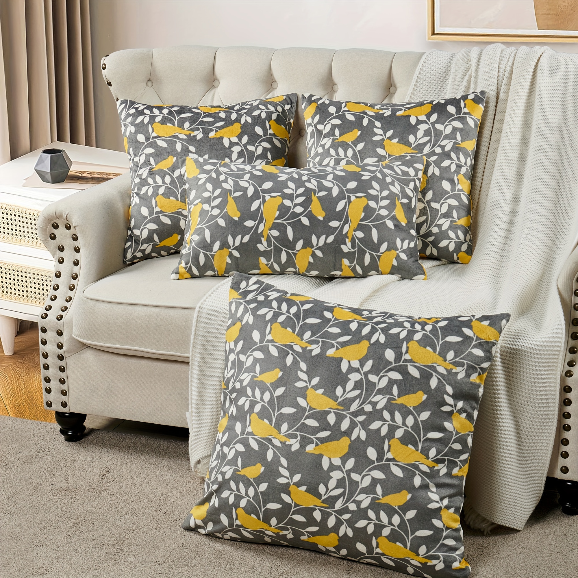 

2pcs Canary Printed Microplush Soft Decorative Throw Pillow Covers Set With Double Sided (no Insert), Stylish Cushion Cover For Sofa Couch Chair Living Room Bedroom Decor