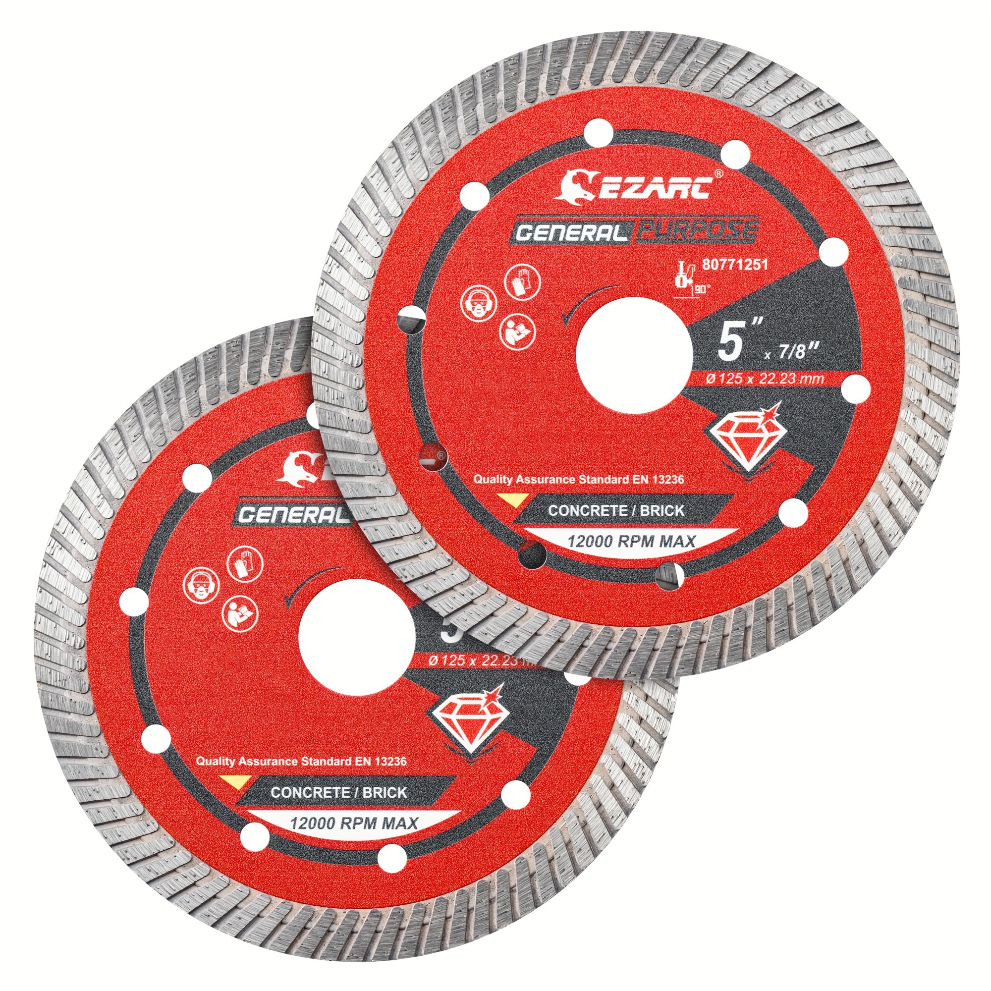 

Ezarc 5" Turbo Diamond 2-pack, Turbo Rim Diamond Saw Blades For Stone Cutting, Faster And , Ideal For Concrete, Granite, Marble, Brick And Stone, Dry Or Wet Cutting,