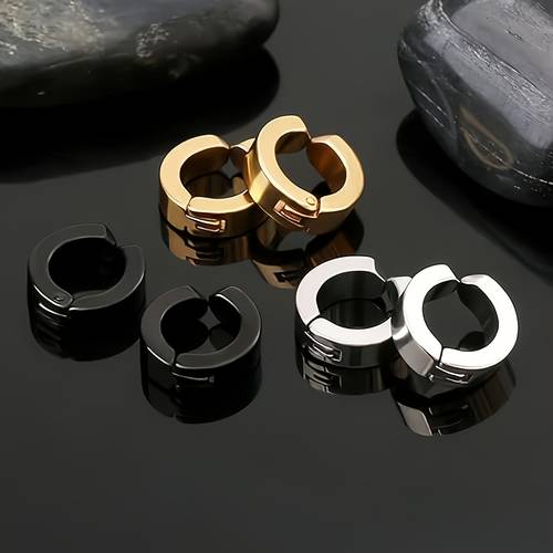 1 3 pairs of fashionable stainless steel clip on earrings for men and women no piercing required