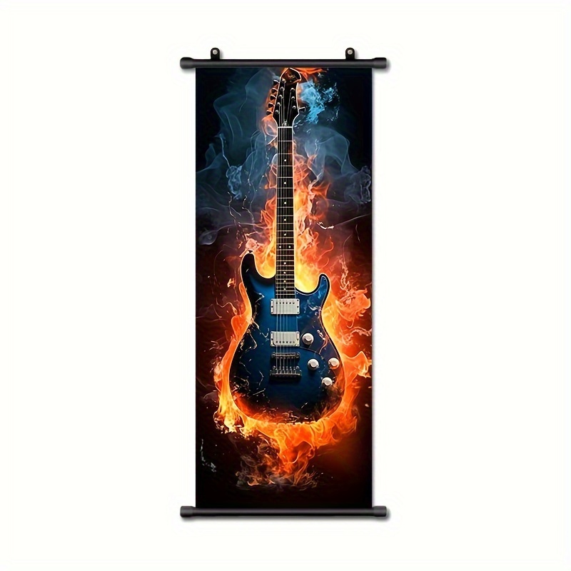 1pc Music Hanging Scrolls Painting Flame Guitar Wall Art Poster