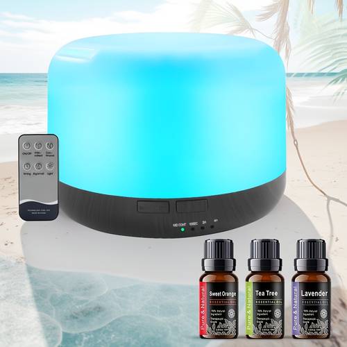 500ml Technology Humidifier & Essential Oil Diffuser - Wood Grain Design, Top-Fill, USB Power, Night Light, Oils