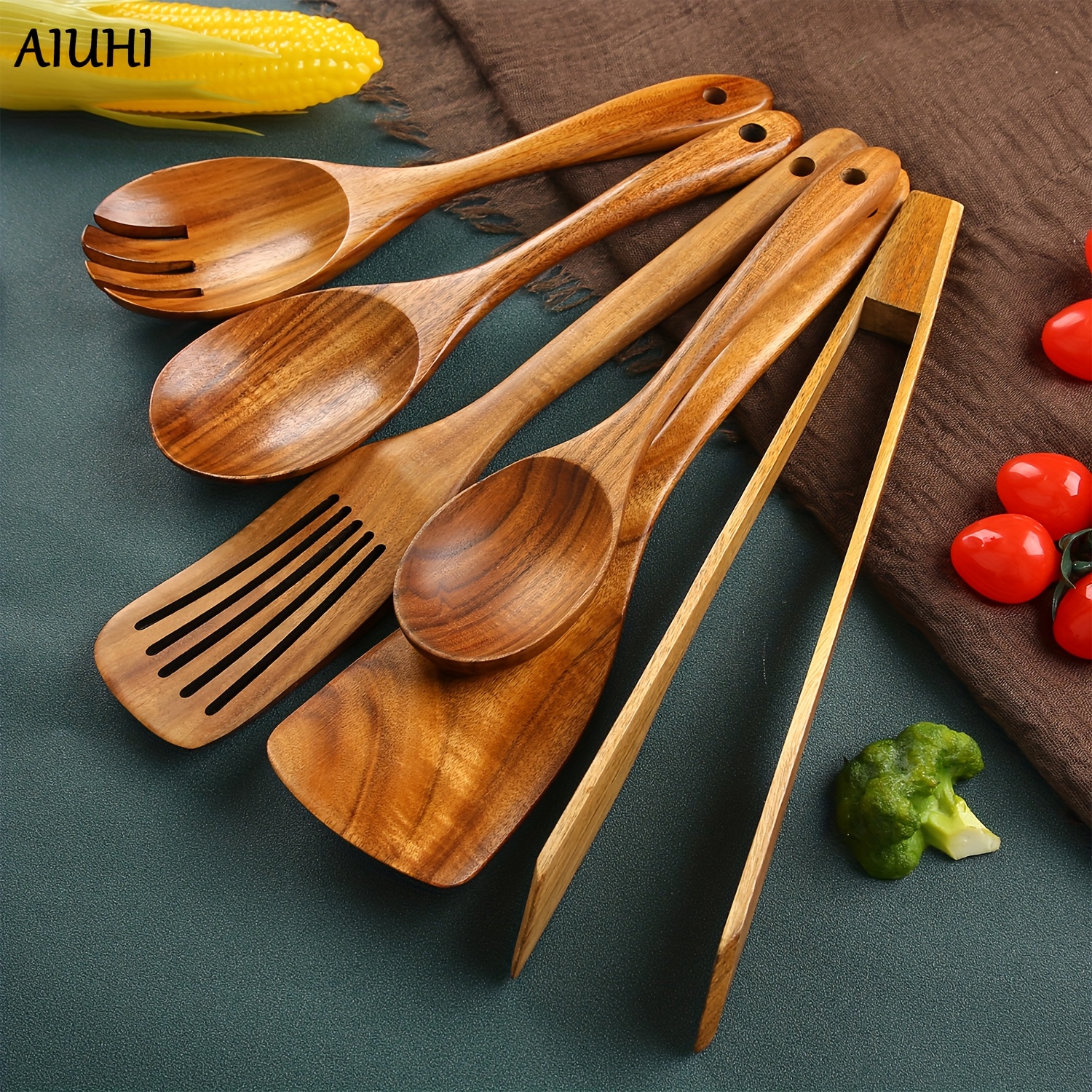 

6pcs Wooden Cooking Spoon Set, Kitchen Utensils, & Stylish Cooking & Serving Tools For Home Use