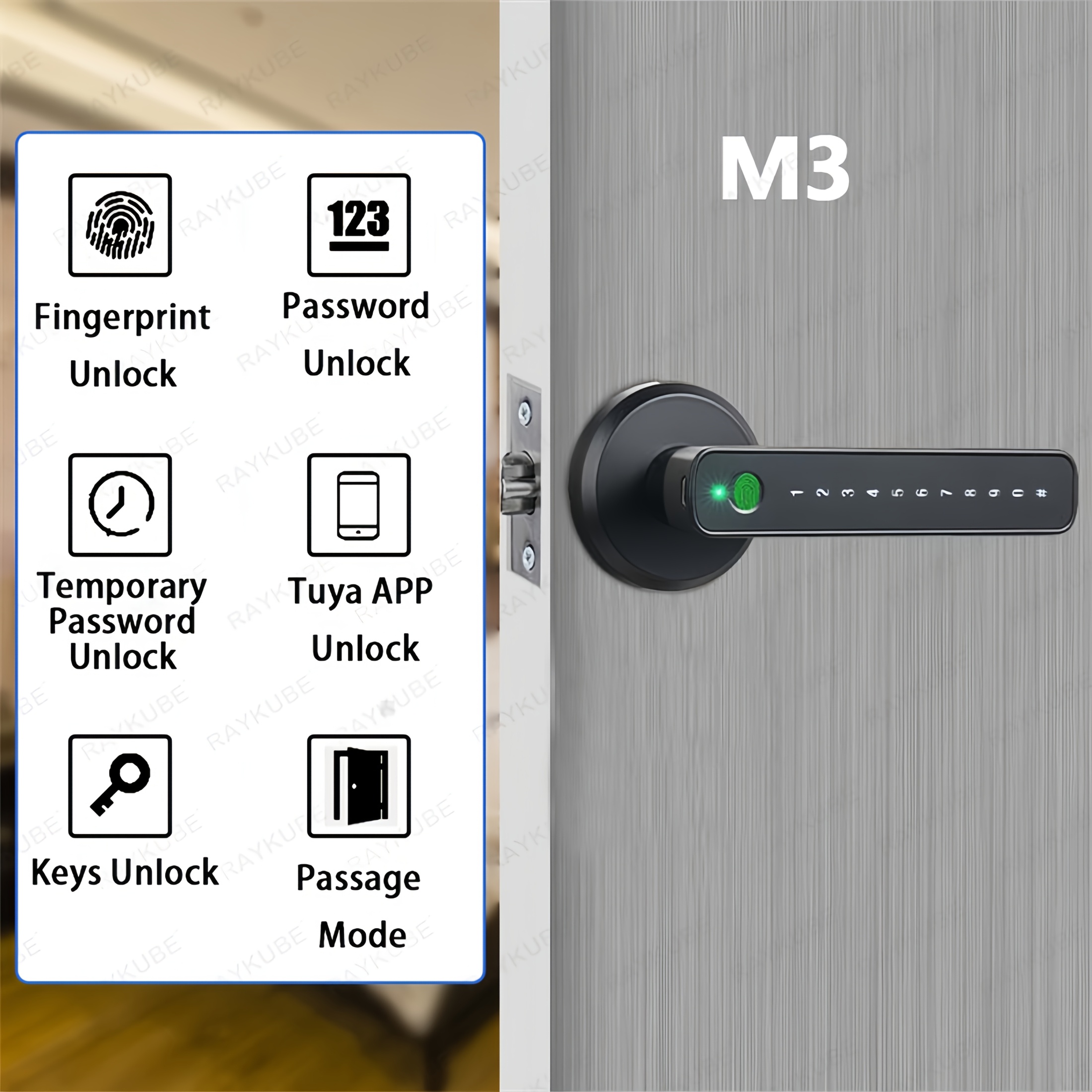 

1pc App Smart Door Lock, Bedroom Channel Door Lock, Supports App Close-range Unlocking, Fingerprint Password Key Unlocking, And Operate