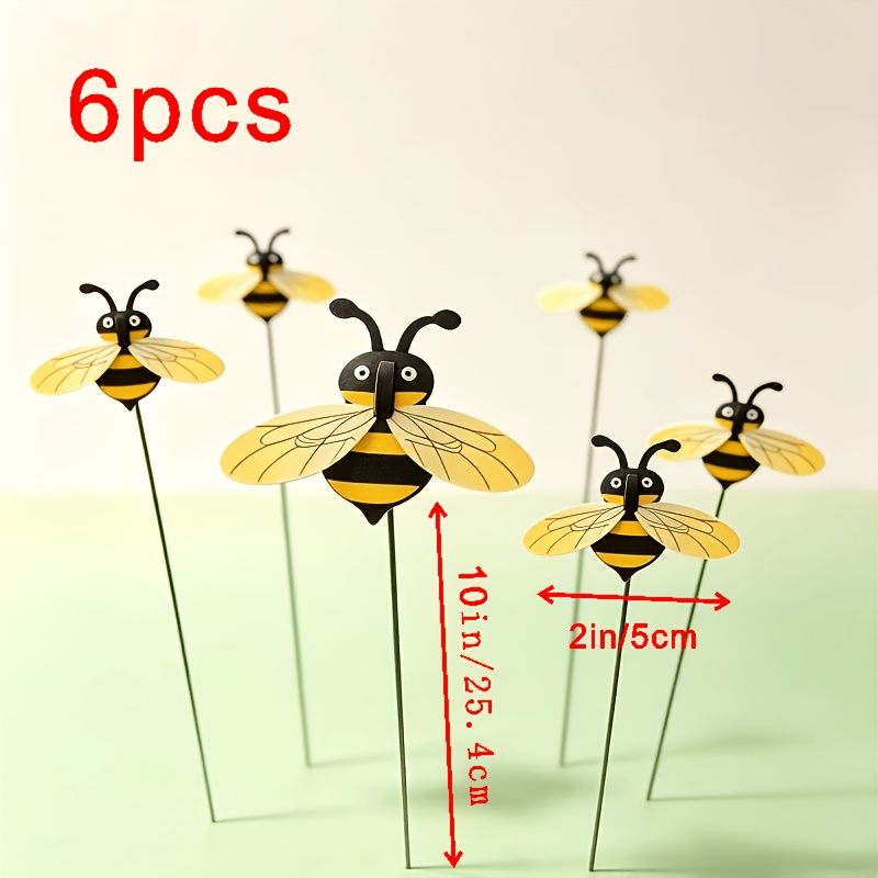TEMU 【3D】 [3D] Lot de 6 Tuteurs de Jardin Abeille Artificielle, Décorations de Plantes en Pot de Cour, Décoration de Fête, Utilisation Intérieure et