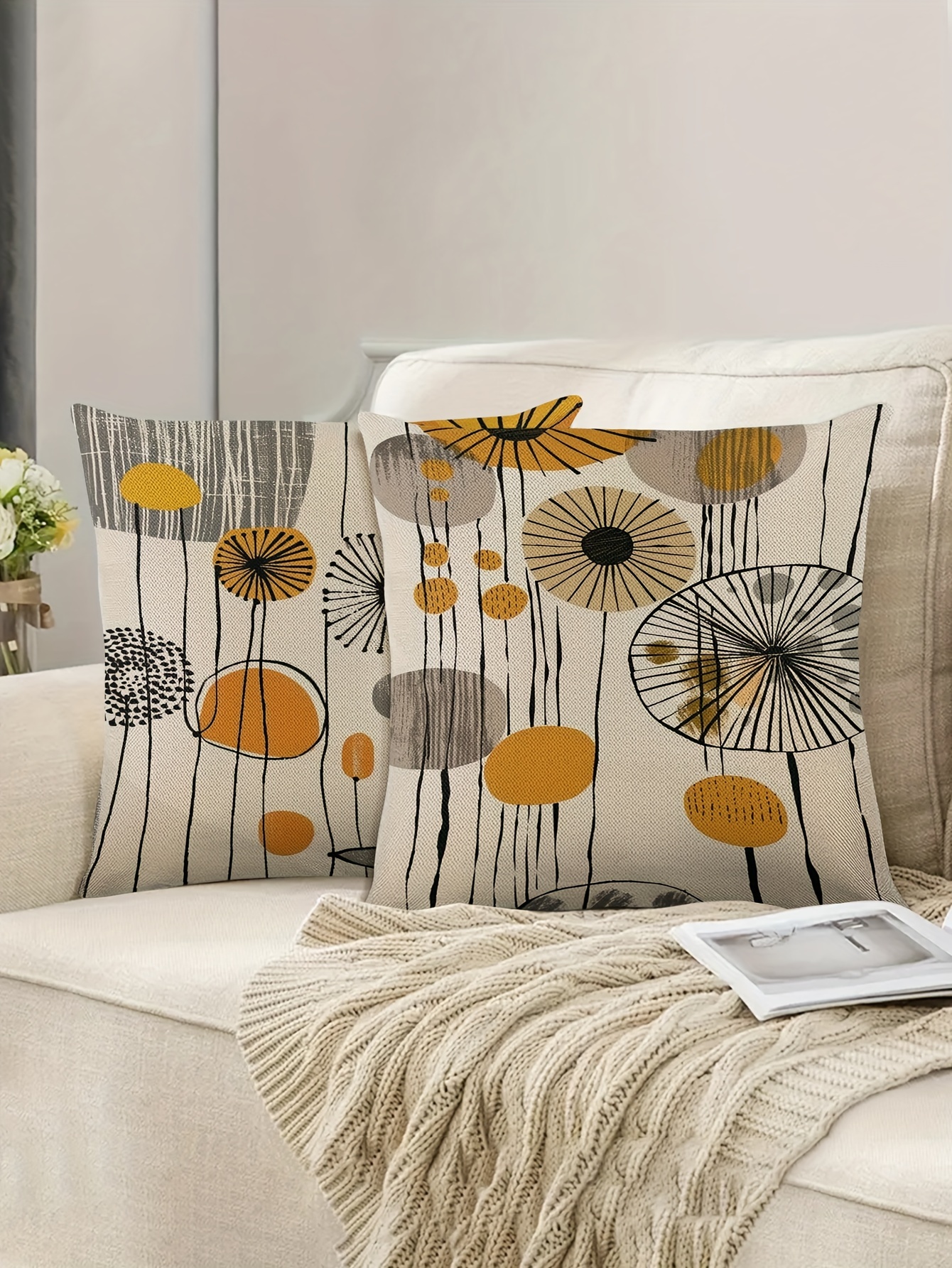 2pcs dandelion print linen pillowcases 18x18 inches zippered machine washable covers for sofa bed and home decor inserts not included details 2