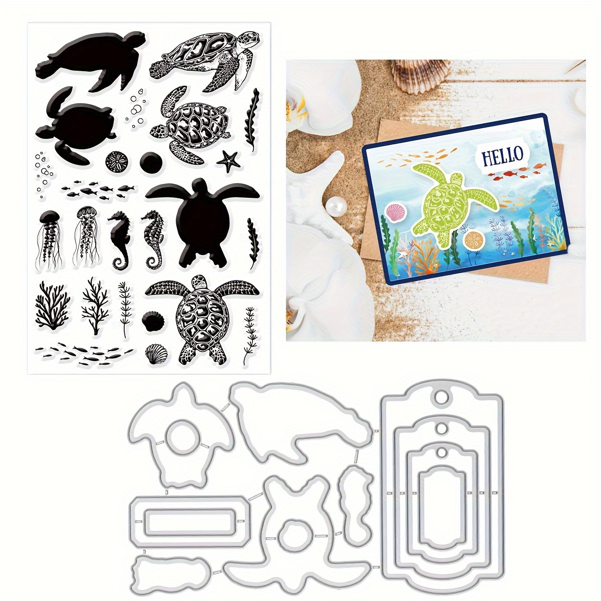 

1set Turtle Stamps And Dies 2024 For Card Making Metal Cutting Dies And Transparent Seal Set For Diy Greeting Cards Or Handbook Making, Scrapbook Album Decoration Template