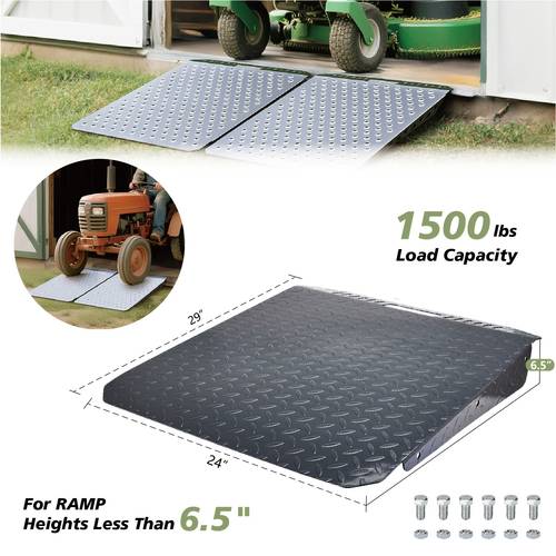 heavy duty shed ramp lawn equipment loading ramps for riding mowers bike motorcycle tractor snow blower garden cart 1500lbs capacity anti slip punch plate sheds garage access ramp for ramp up to 6 5