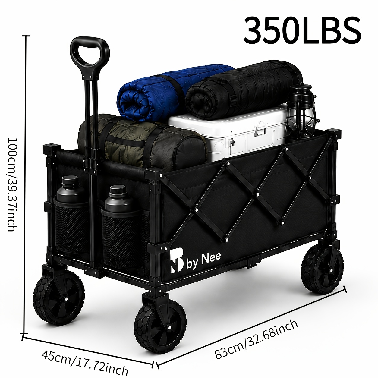 TEMU Chariot Pliable, Chariot Utilitaire Pliant Robuste avec Roues Tout-Terrain, Poignée Réglable & Poches de Rangement Latérales, Chariot Portable