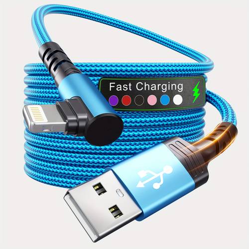 90 degree right angle fast charging cable nylon braided anti winding for iphone 14 13 12 11pro max xs xr 8 7 6 ipad data synchronization cable