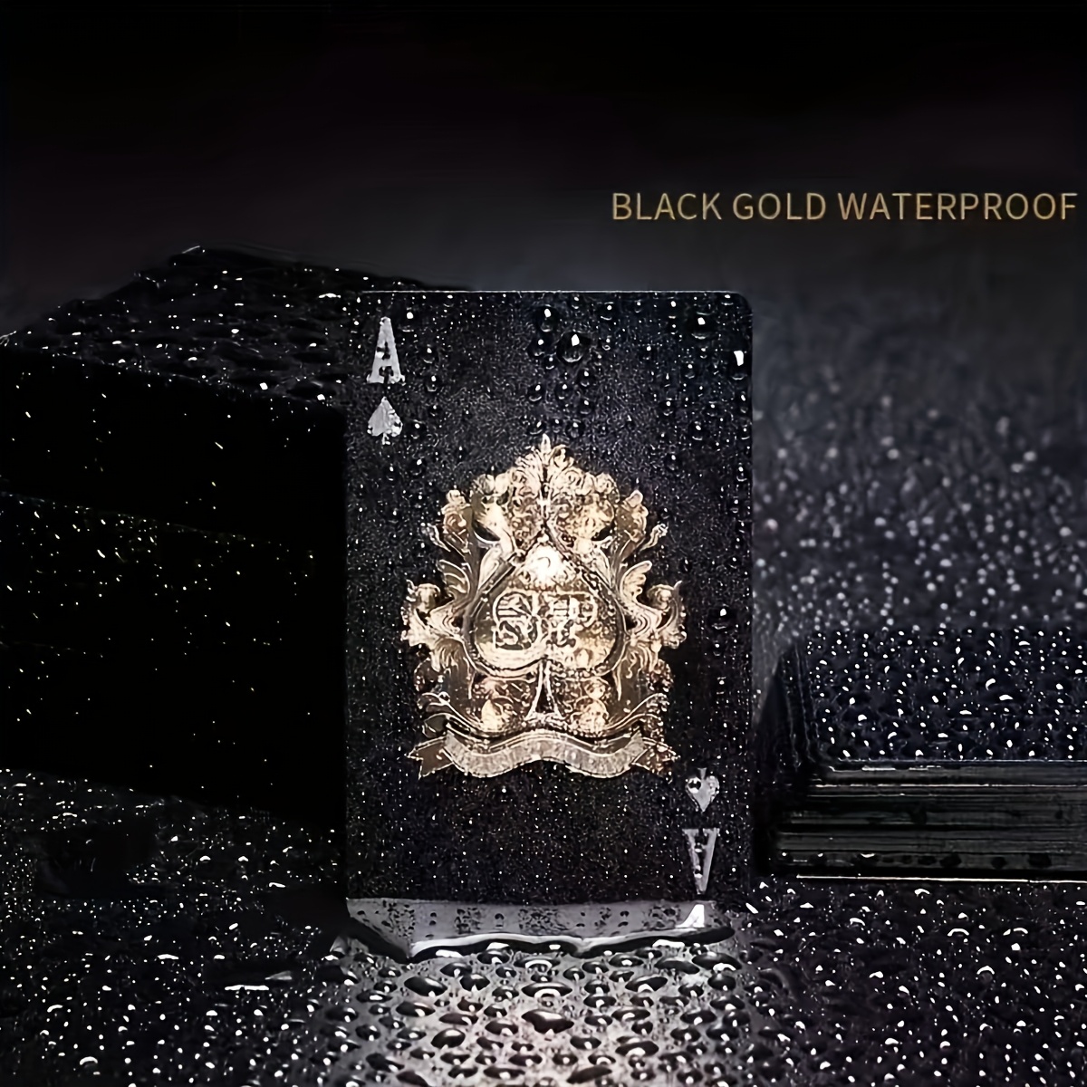 [Waterproof Poker] 1pc Waterproof Black Gold Foil Playing Cards | Durable Plastic Tabletop Game Poker Set