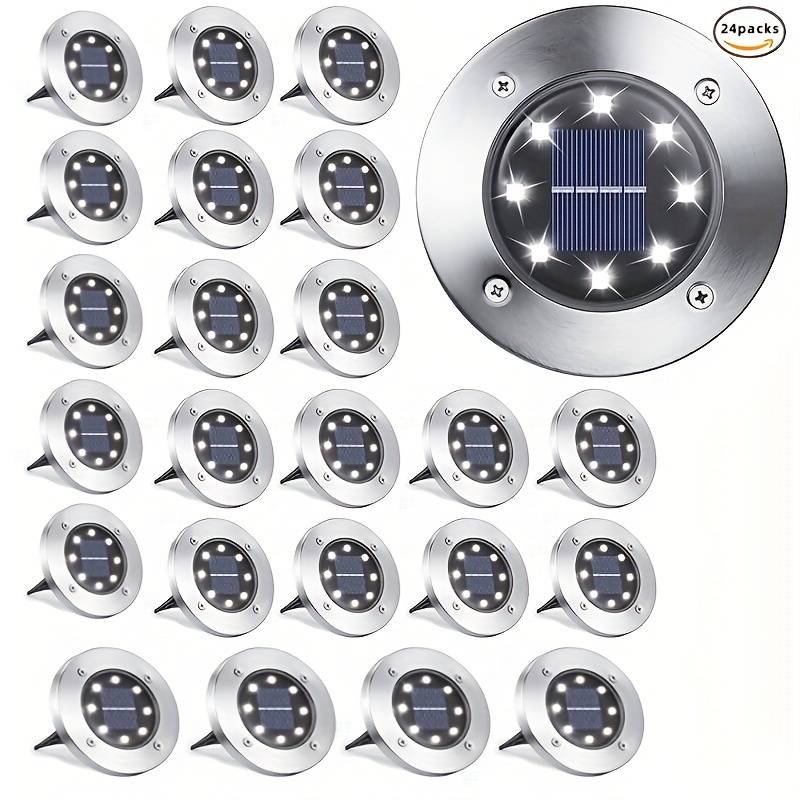 

24/12pcs Solar Ground Lights, 8 Led Lights, Outdoor Plug In Ground Lights, Flat Panel Solar Lights, Round Solar Lights For Landscaping, , Yards, Gardens, , Lights