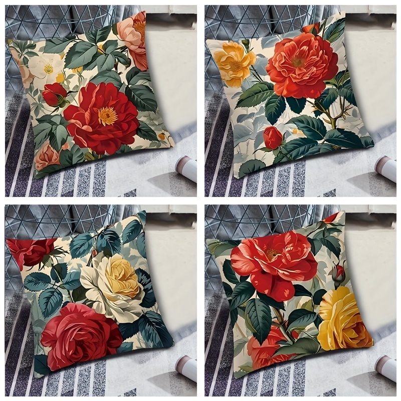 chic french inspired floral throw pillow cover double sided zippered polyester   with vibrant design machine washable soft cozy for home decor no insert details 5