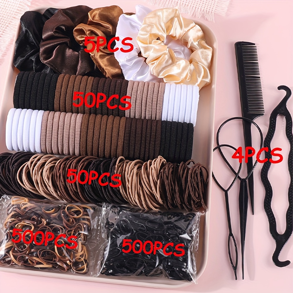 E-shop 1109-teiliges Haargummi-, Scrunchie- Kamm-Set, einschließlich einer täglichen Styling-Haargummi-Kombination für Damen, mit mehrfarbigen