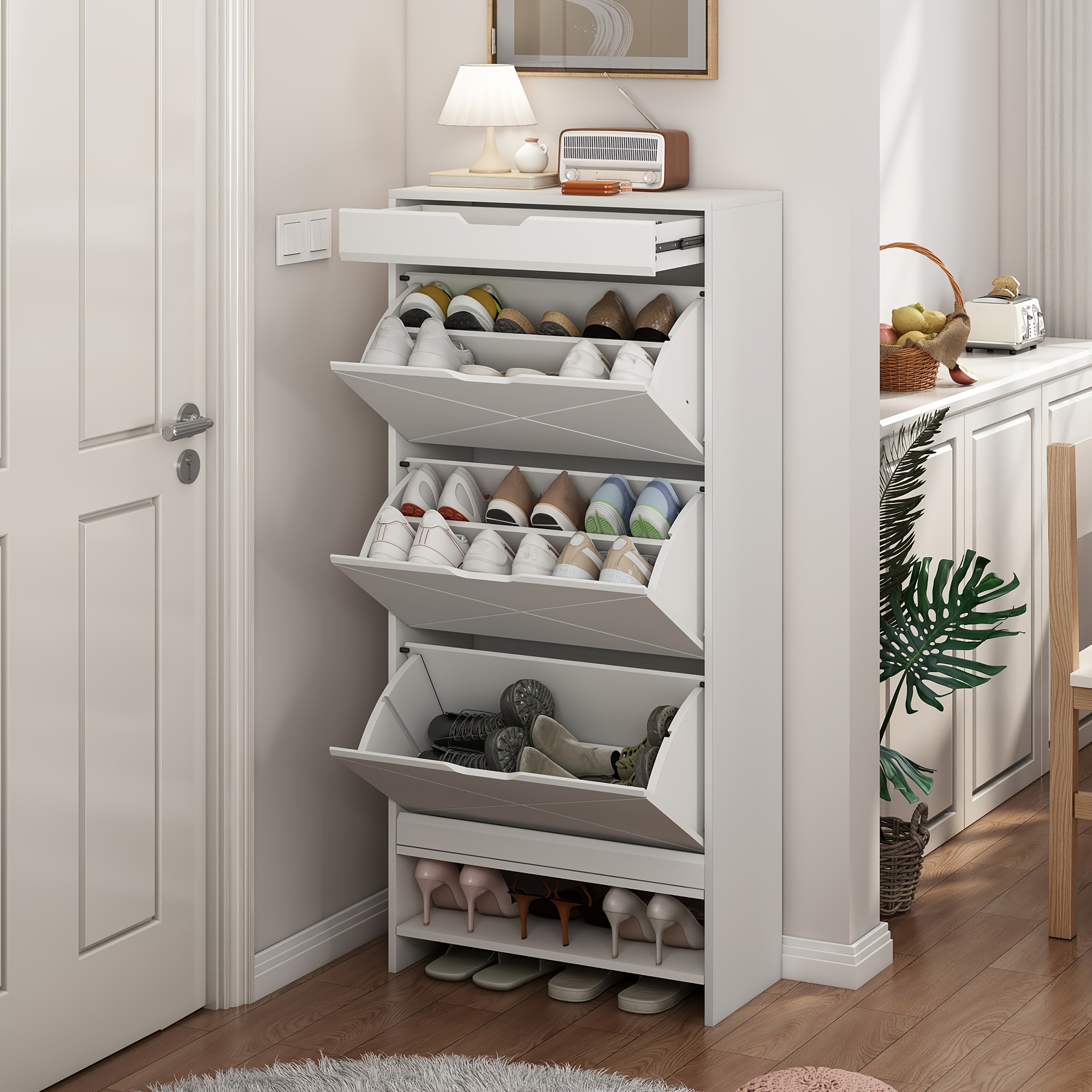 Shoe Cabinet With 3 Folding Drawers, Modern Shoe Cabinet, Console Table With , Freestanding Shoe Rack Organizer For The Entrance Area