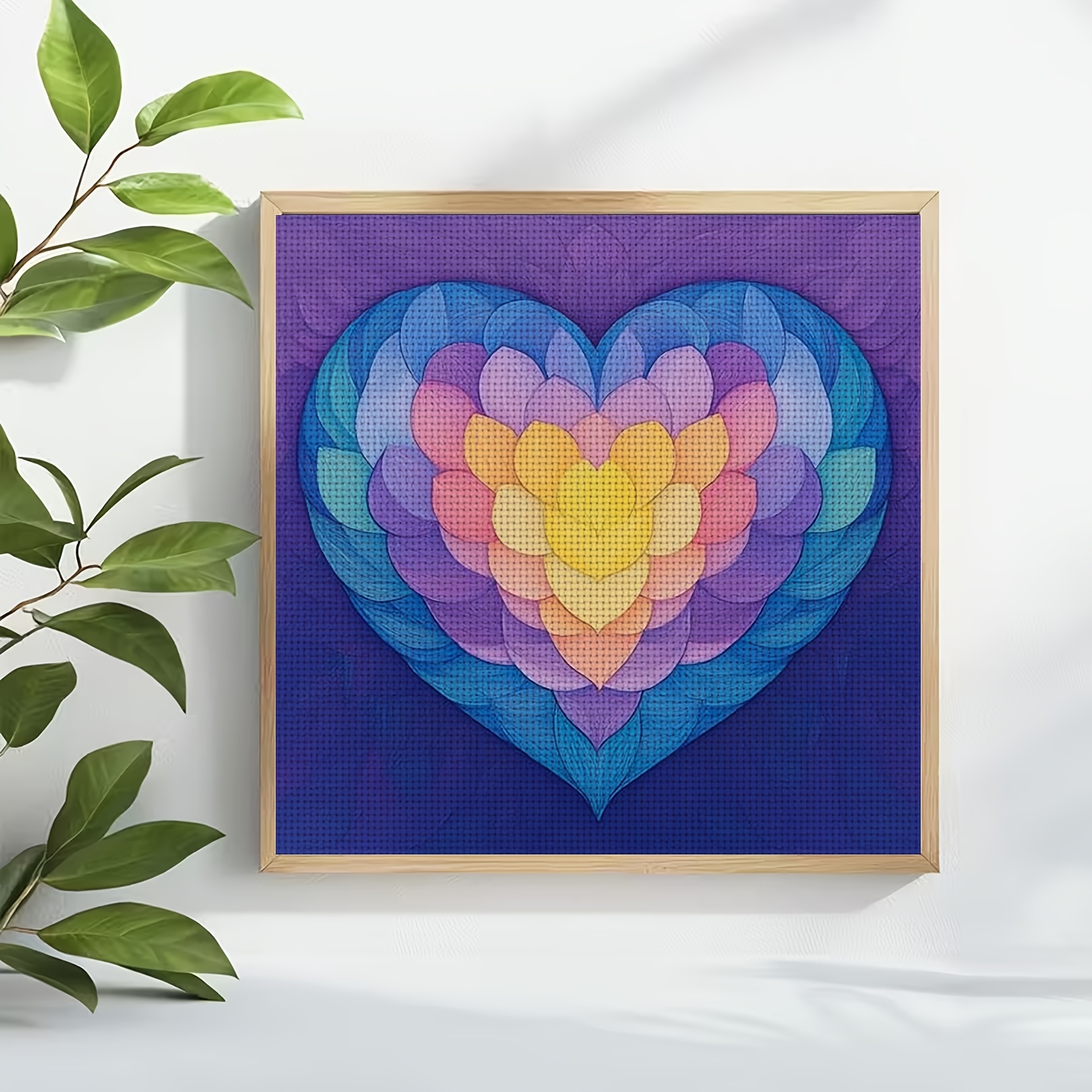 Cross-Stitch Printing Kit, Colorful Heart Petal Pattern for Beginners