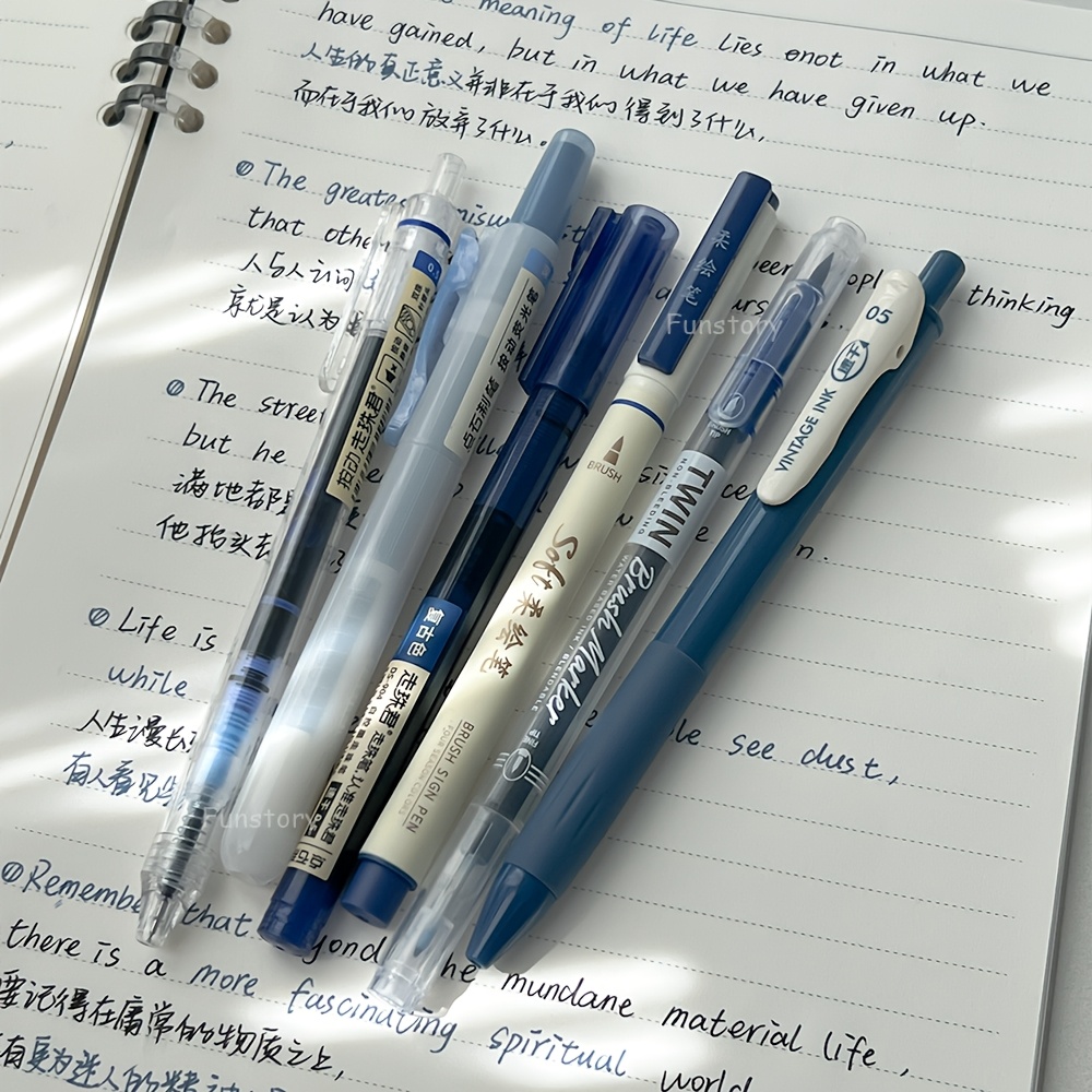 Image of 6pcs Gel Pen Colored Soft-tip Calligraphy Pens | 0.5mm Fine Drawing Pens, Retro Fine Line Brushes, Marker Pens, Lightweight Plastic, With Pocket Clip