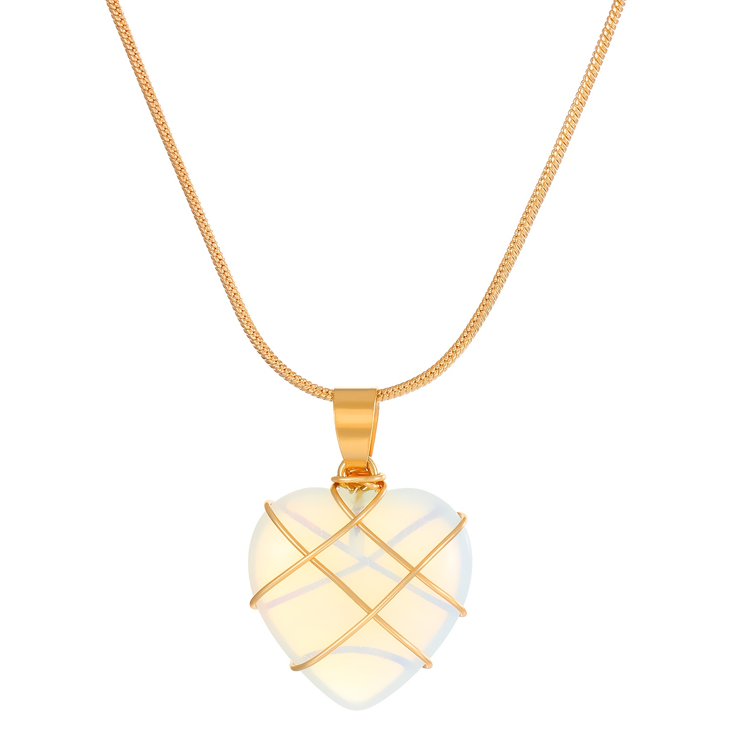 Women's Moonstone & Rose Quartz Heart Necklace, Y2K Style
