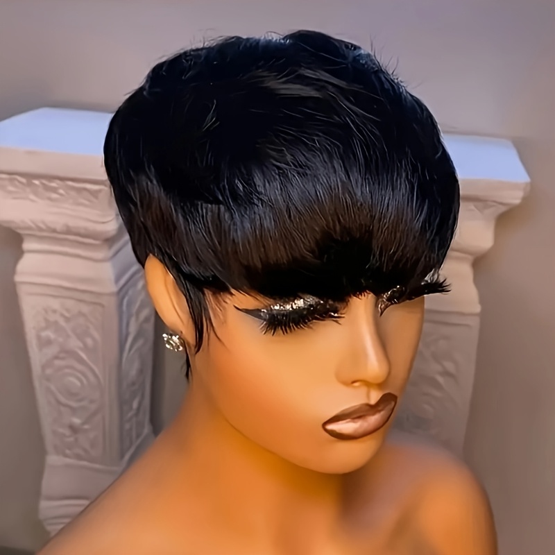 Short Wig, Suitable For Women, Glue-free Short Bob Hairstyle, With Bangs, Fully Machine-made, Cap, Density, Straight Hair, Unisex Style