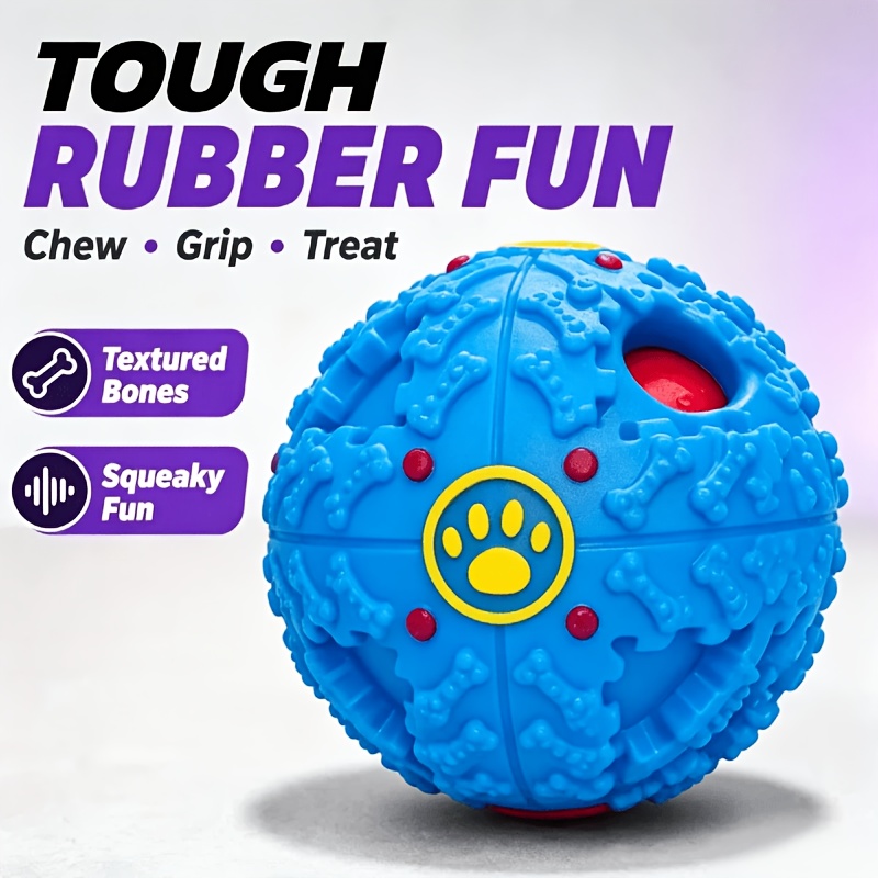 TEMU Dog Toy, Pet Squeaky Ball, Treat-dispensing Ball. Bone Texture, Squeaky Sounds To , Easy To Clean.