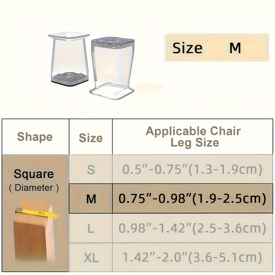8pcs Square Chair Leg Floor Protectors - Transparent, Noise-reducing Felt Pads For Stools & Furniture Feet
