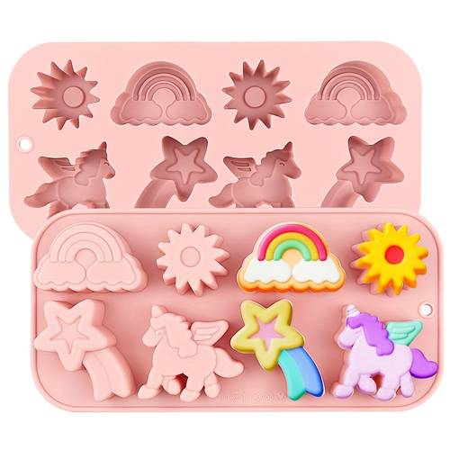 1pc 8 silicone candy mold chocolate mould design incorporates rainbow unicorn sun and meteor for fondant cake decoration pastry dessert plaster handmade crafts for home decoration baking accessories