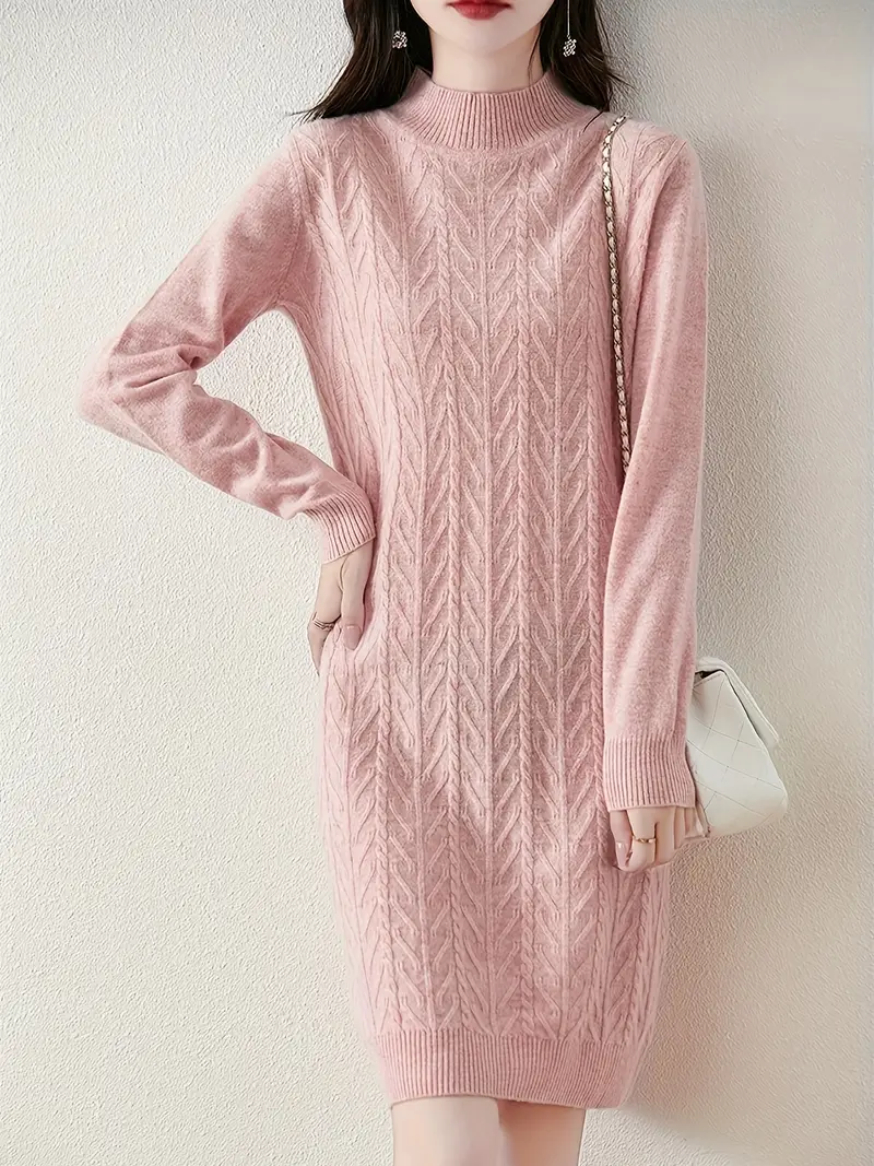 medium length half turtleneck cable sweater dress new autumn - Temu medium length half turtleneck cable sweater dress new autumn - Temu