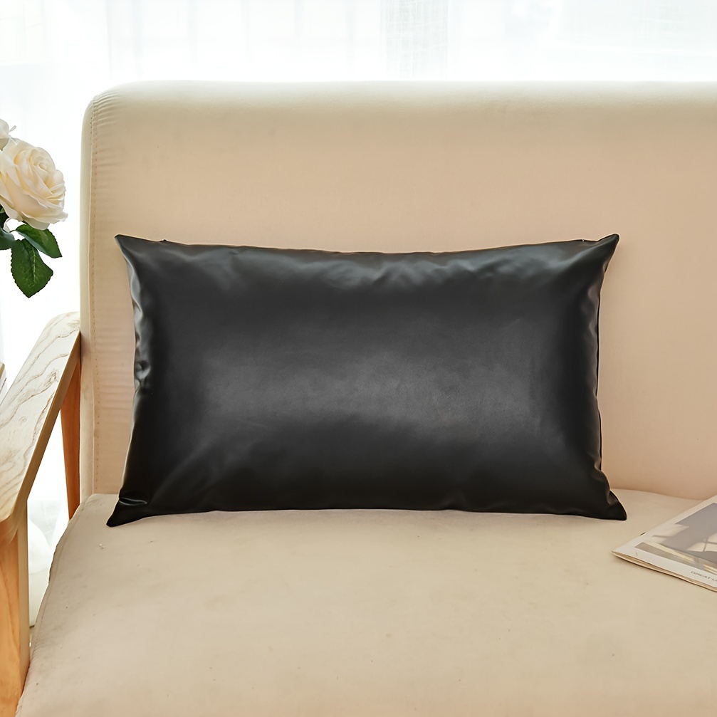 

Chic Black Faux Leather Throw Pillow Cover For Living Room & Bedroom - Zip Closure, Hand Wash Only - Insert Not Included Pillow Covers For Living Room Couch Pillow Covers